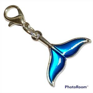 Aqua Blue Mermaid Whale Tail Clip Charm Zipper Pull SilverPlated Nautical Island